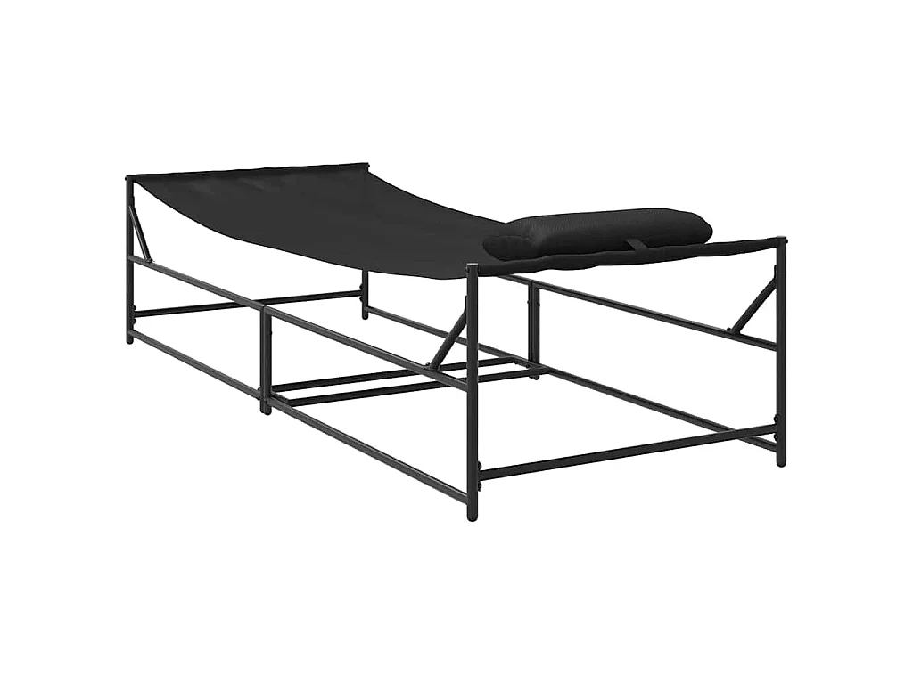 Tuin Zonnebed met kussen 2 pcs Zwart Gepoedercoat staal