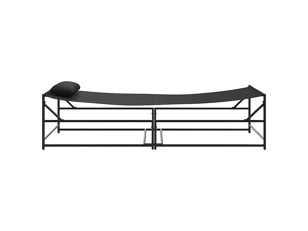 Tuin Zonnebed met kussen 2 pcs Zwart Gepoedercoat staal