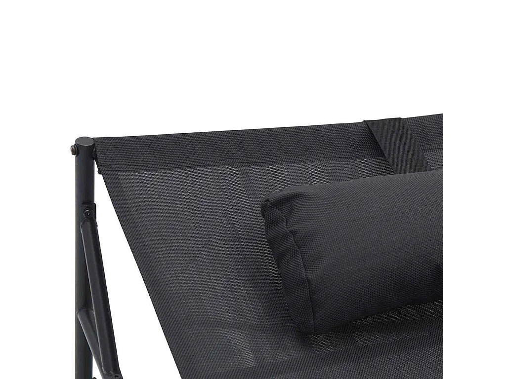 Tuin Zonnebed met kussen 2 pcs Zwart Gepoedercoat staal
