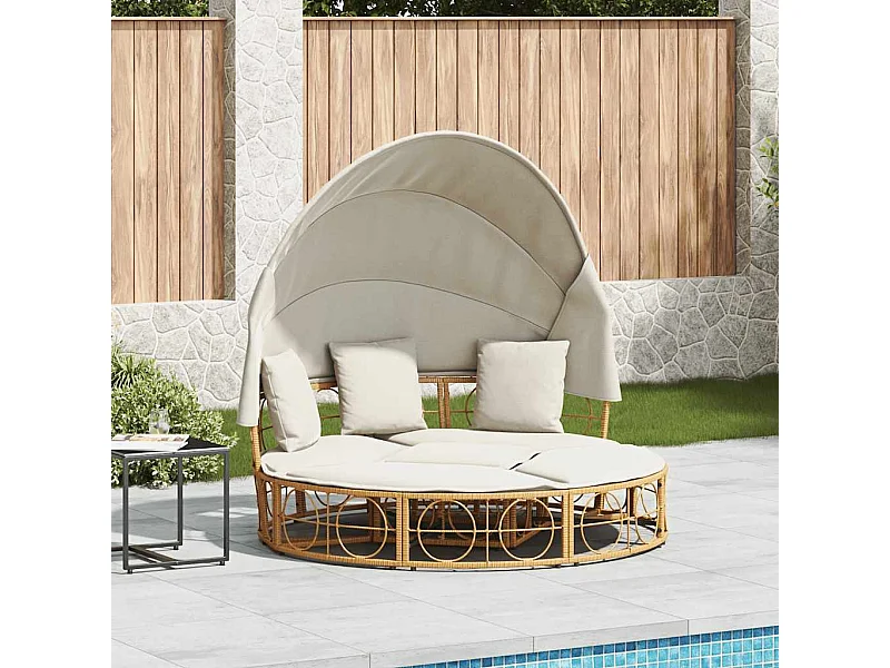 Lit de repos d'extérieur avec auvent et coussins résine tressée
