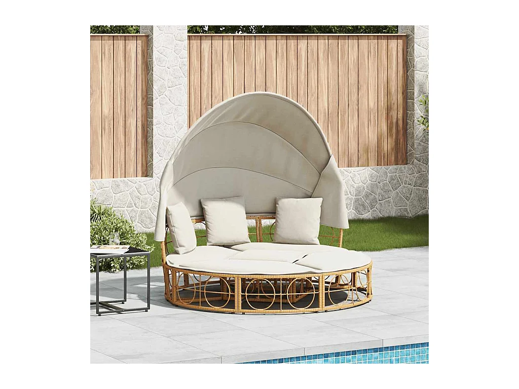 Lit de repos d'extérieur avec auvent et coussins résine tressée