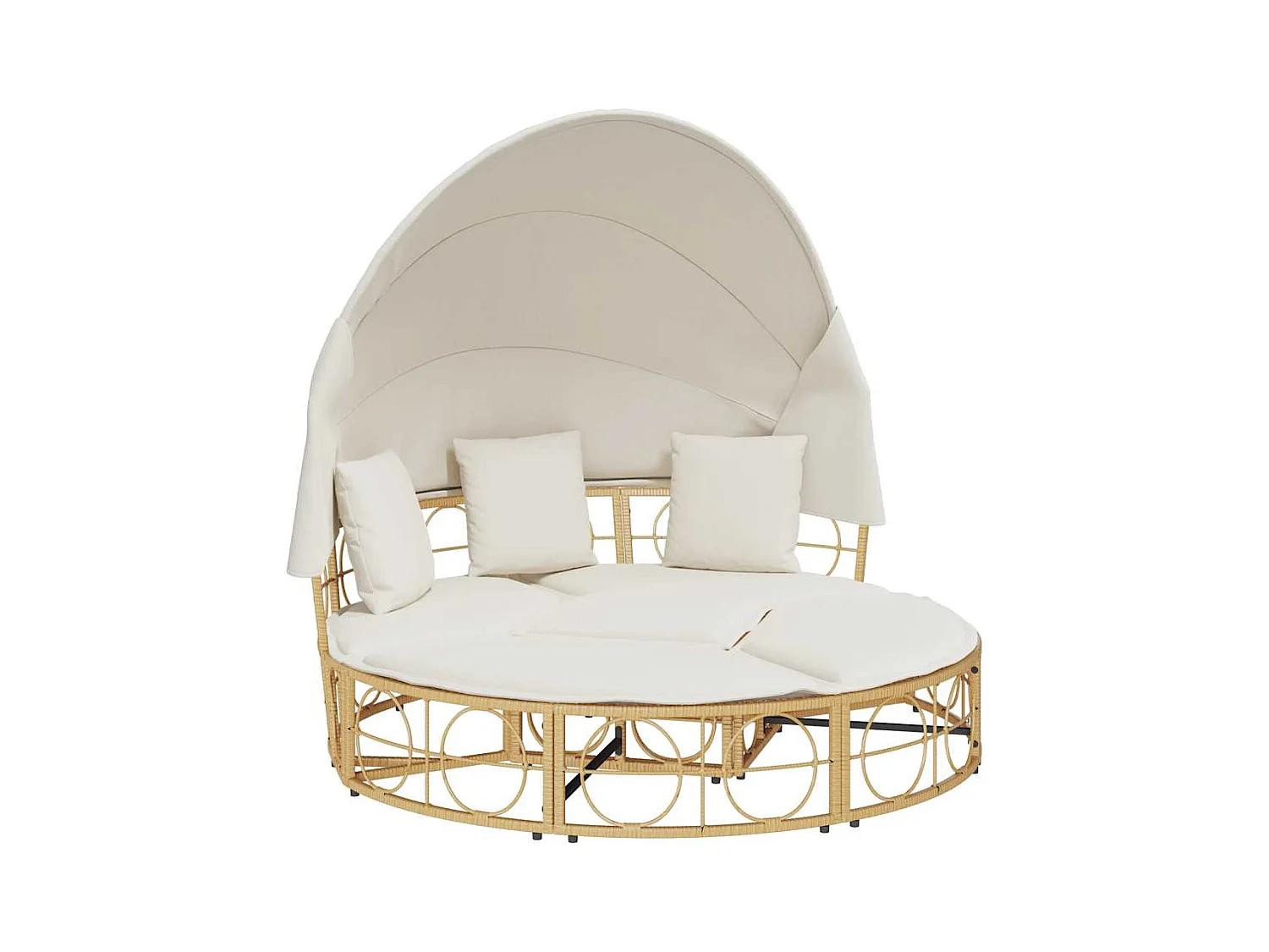 Lit de repos d'extérieur avec auvent et coussins résine tressée