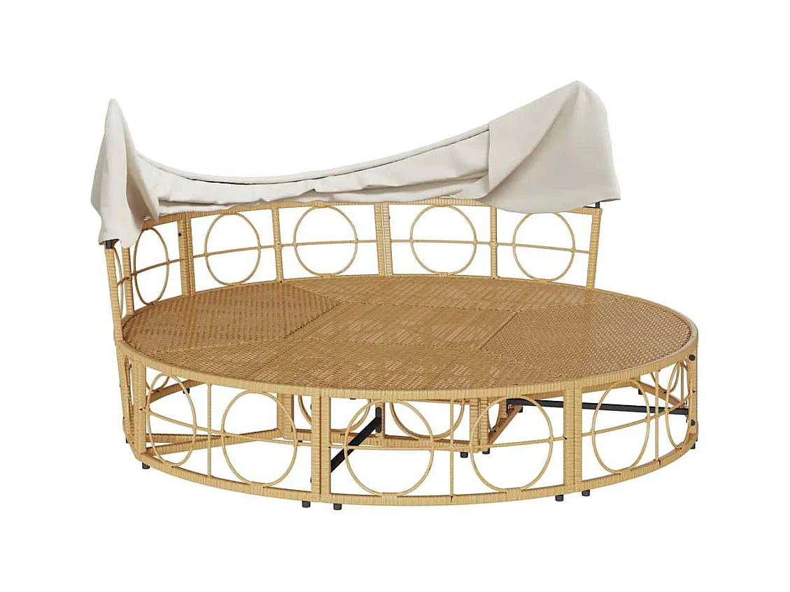 Lit de repos d'extérieur avec auvent et coussins résine tressée