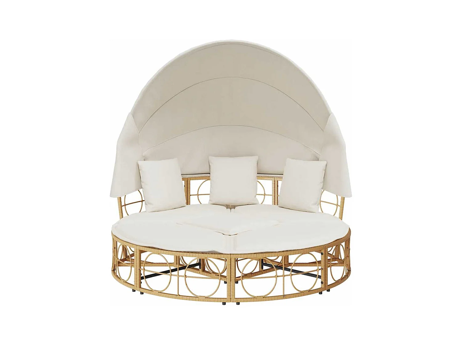 Lit de repos d'extérieur avec auvent et coussins résine tressée