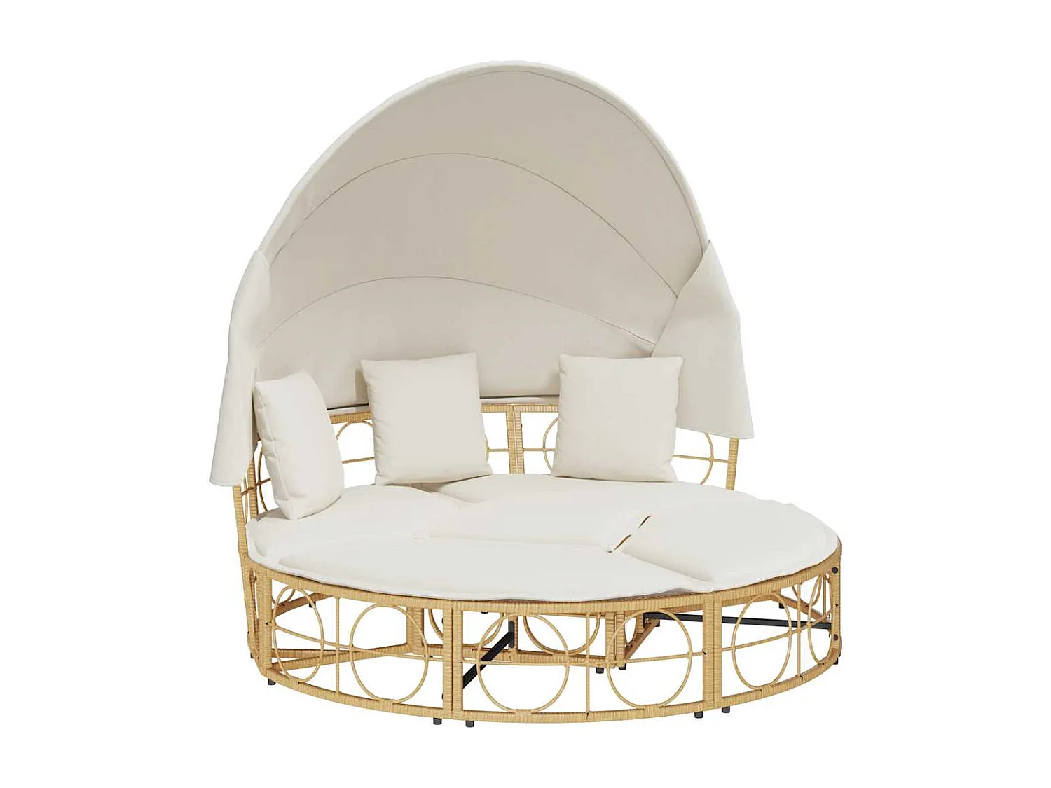 Lit de repos d'extérieur avec auvent et coussins résine tressée