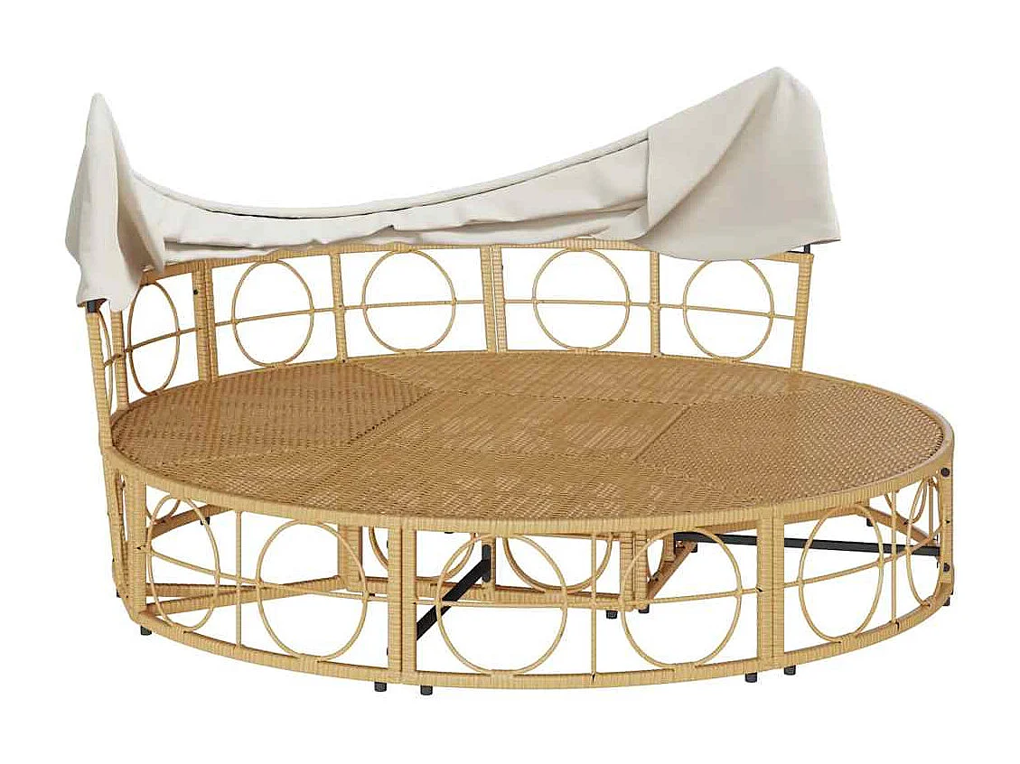 Lit de repos d'extérieur avec auvent et coussins résine tressée