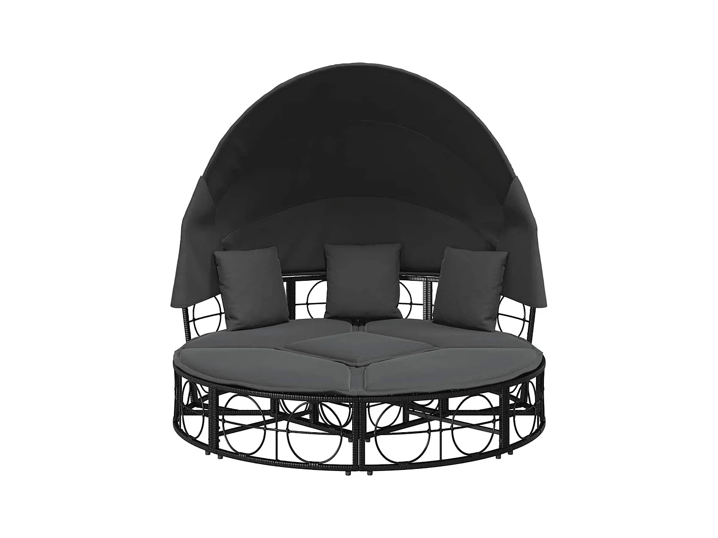 Tumbona cama de jardín con capota y cojines ratán PE negro