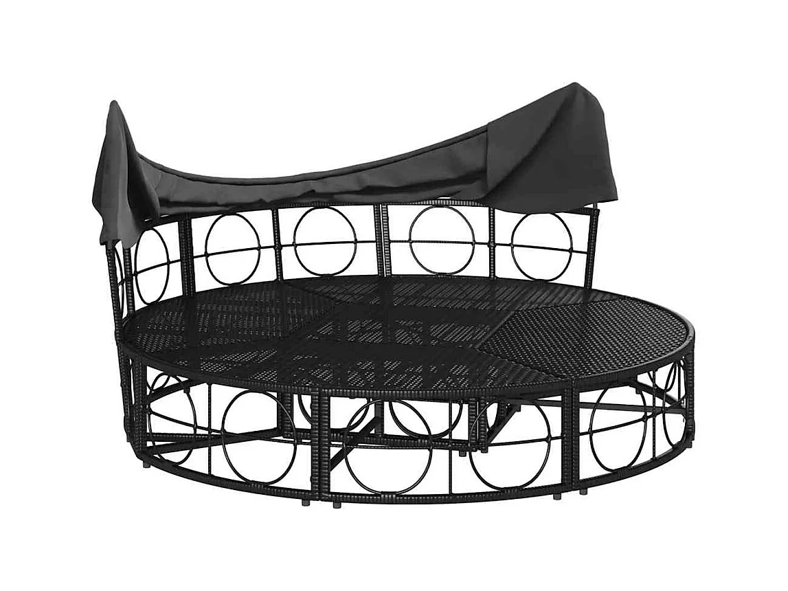 Tumbona cama de jardín con capota y cojines ratán PE negro