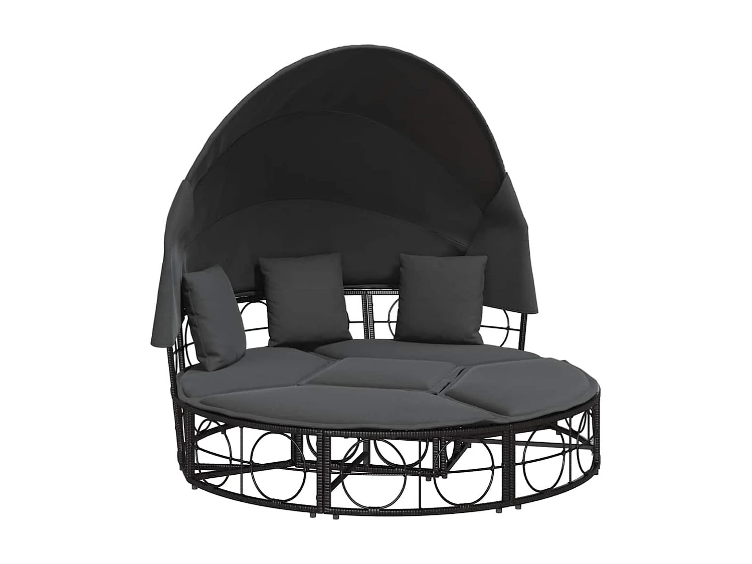 Outdoor-Loungebett mit Dach und Kissen Schwarz Poly Rattan