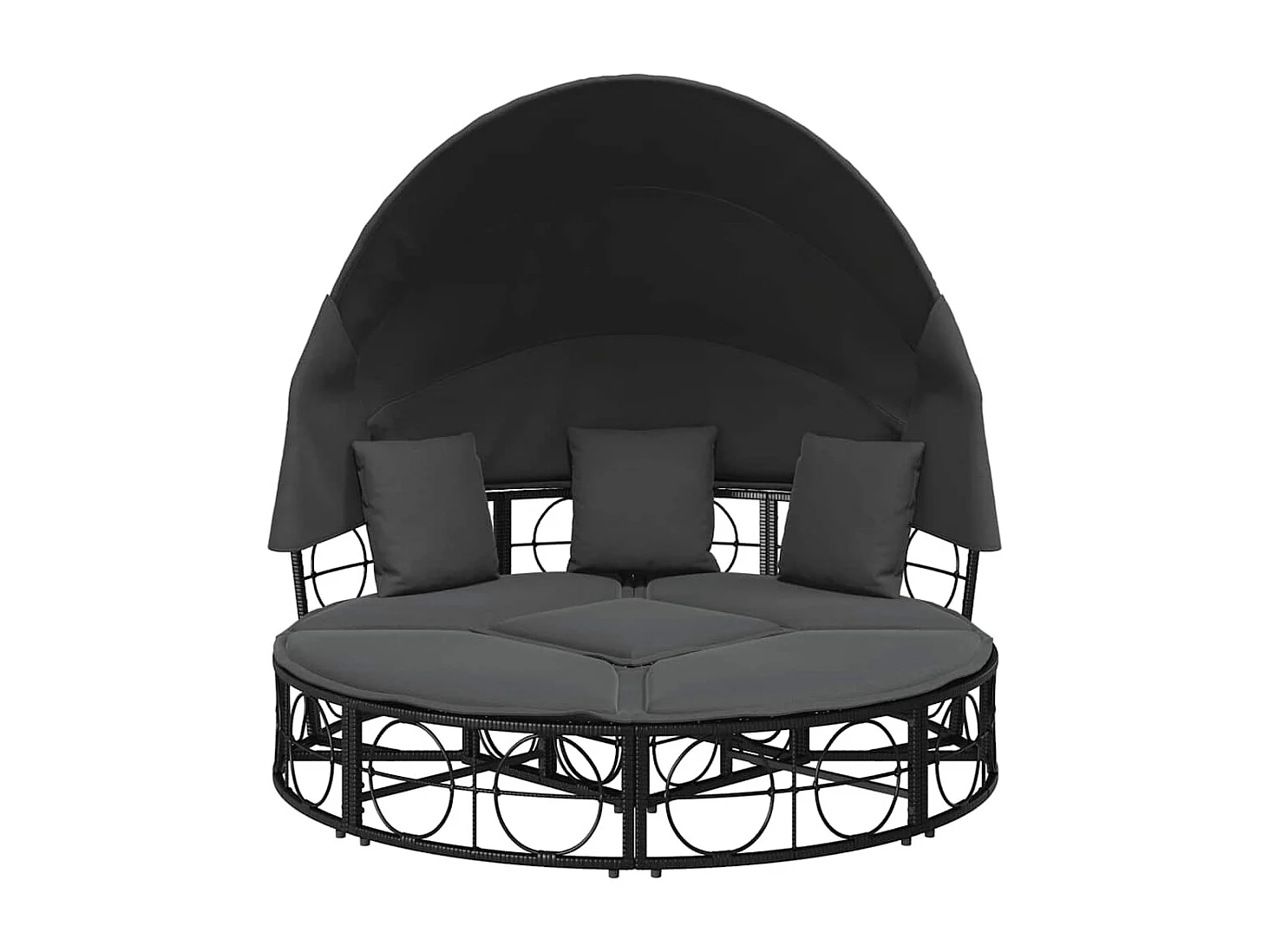 Outdoor-Loungebett mit Dach und Kissen Schwarz Poly Rattan