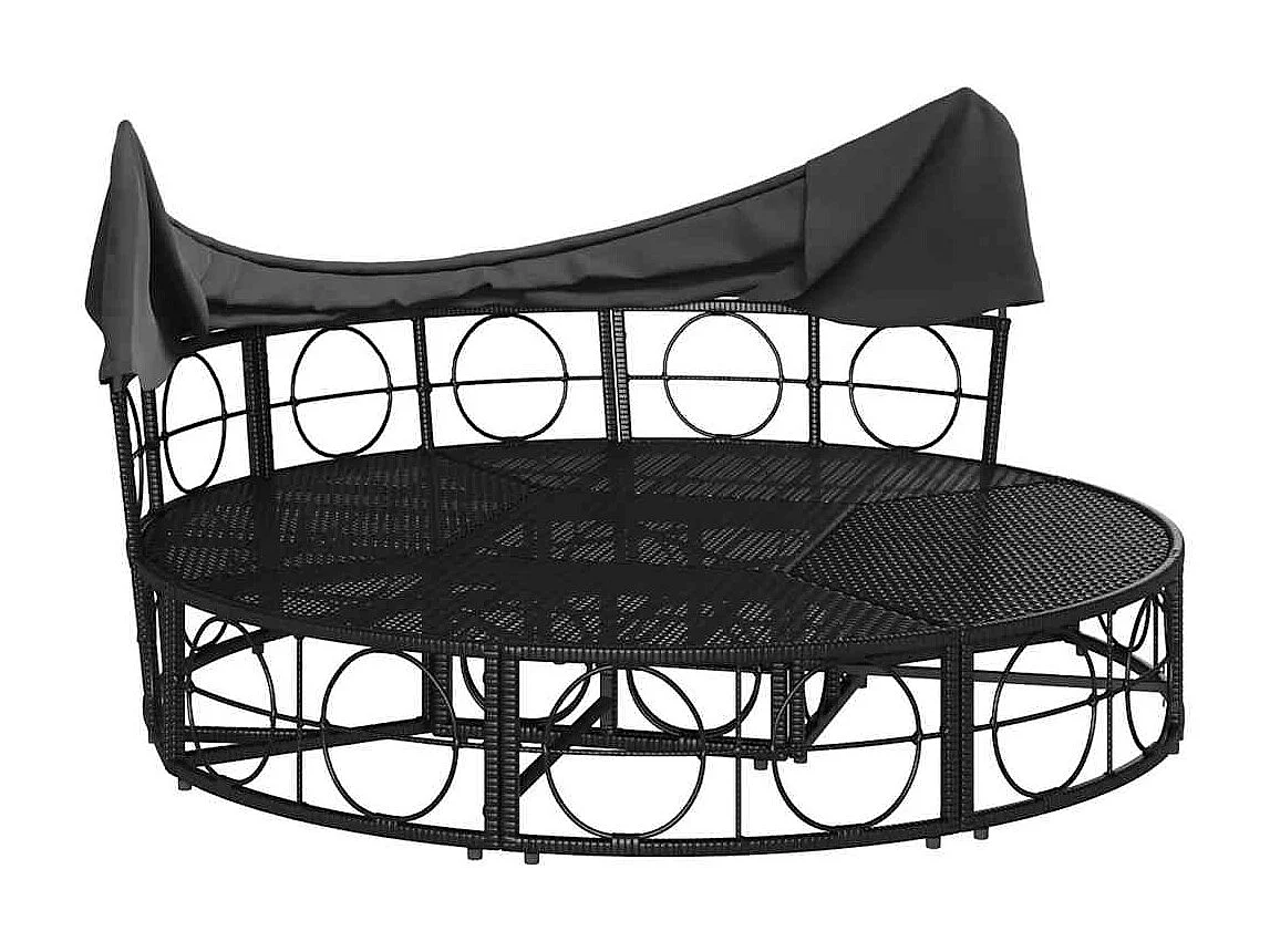Outdoor-Loungebett mit Dach und Kissen Schwarz Poly Rattan