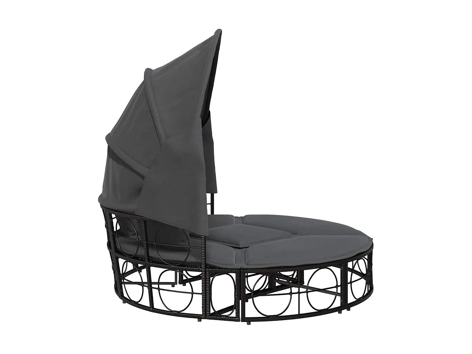 Outdoor-Loungebett mit Dach und Kissen Schwarz Poly Rattan