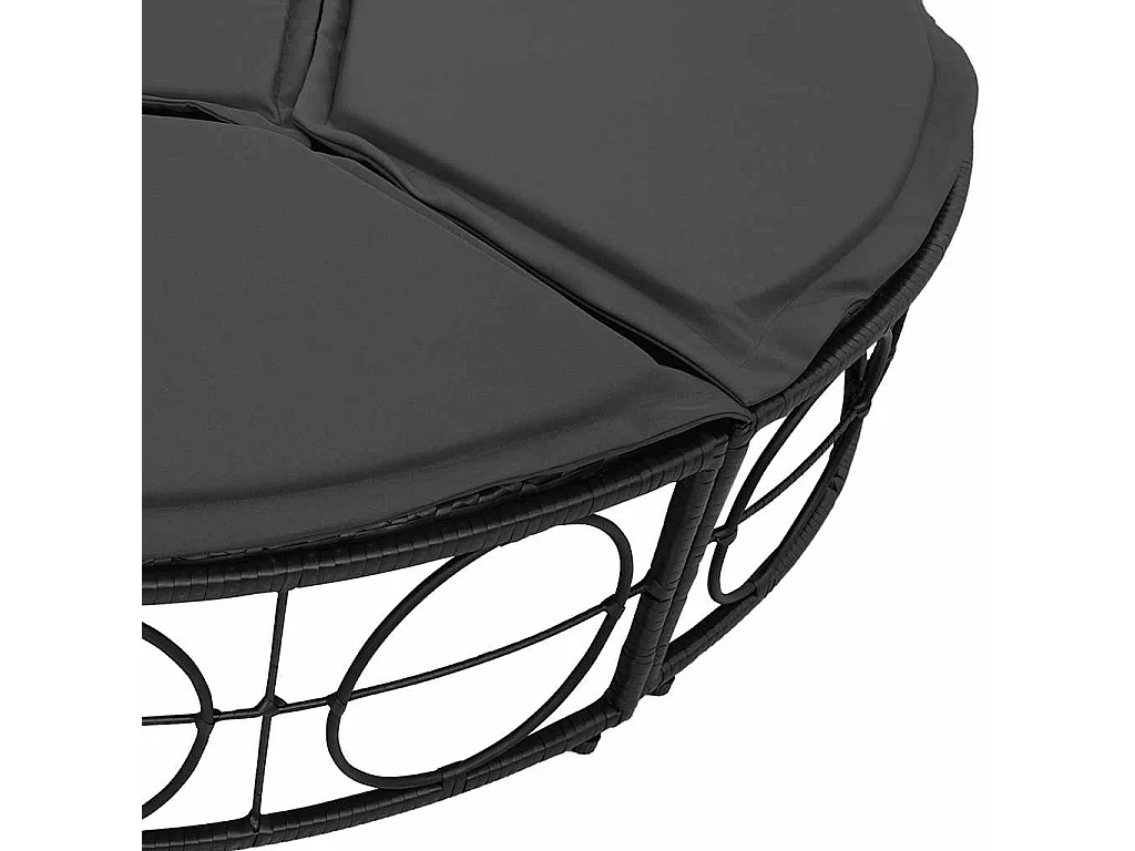 Outdoor-Loungebett mit Dach und Kissen Schwarz Poly Rattan