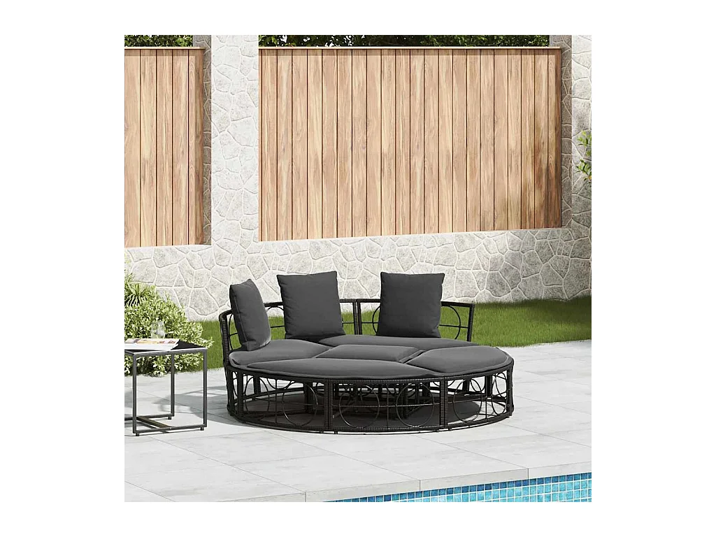 Lit de salon d'extérieur sans auvent noir résine tressée
