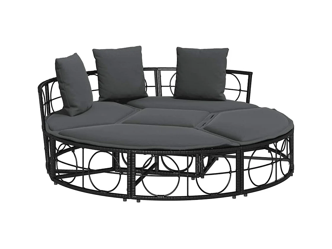 Lit de salon d'extérieur sans auvent noir résine tressée