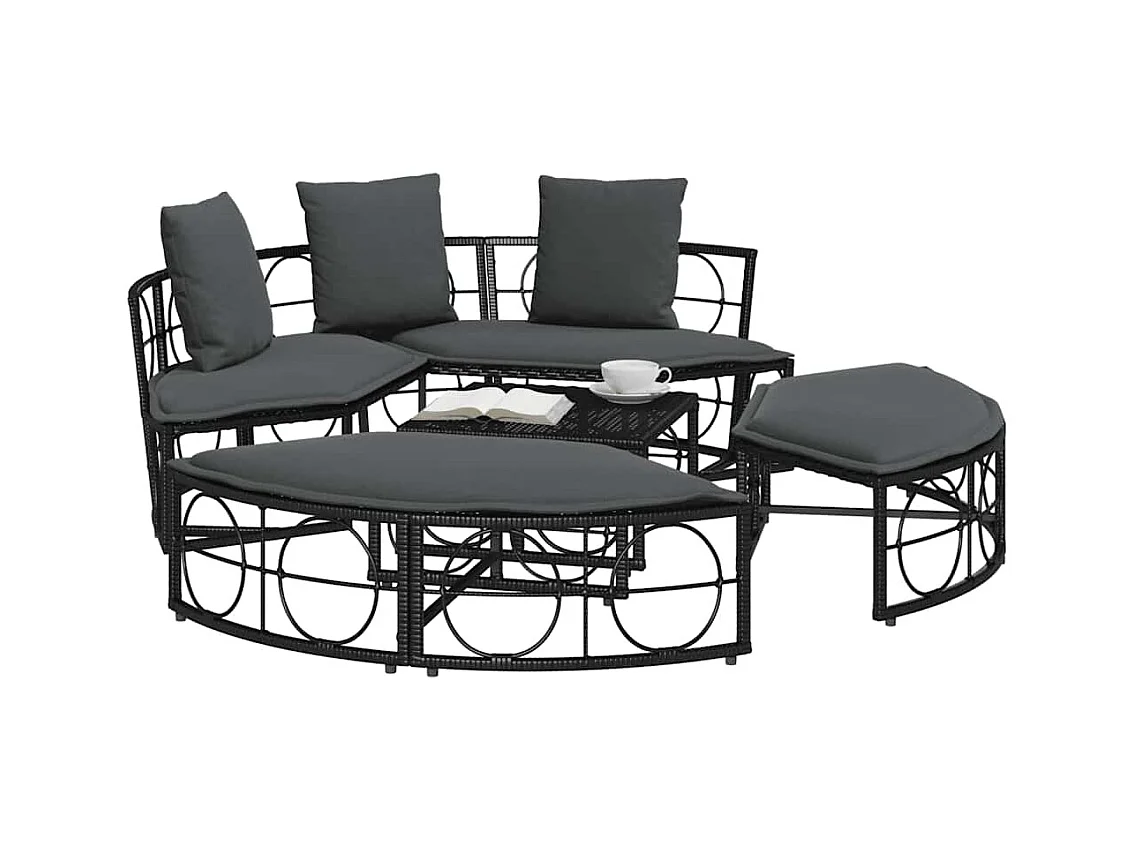 Lit de salon d'extérieur sans auvent noir résine tressée