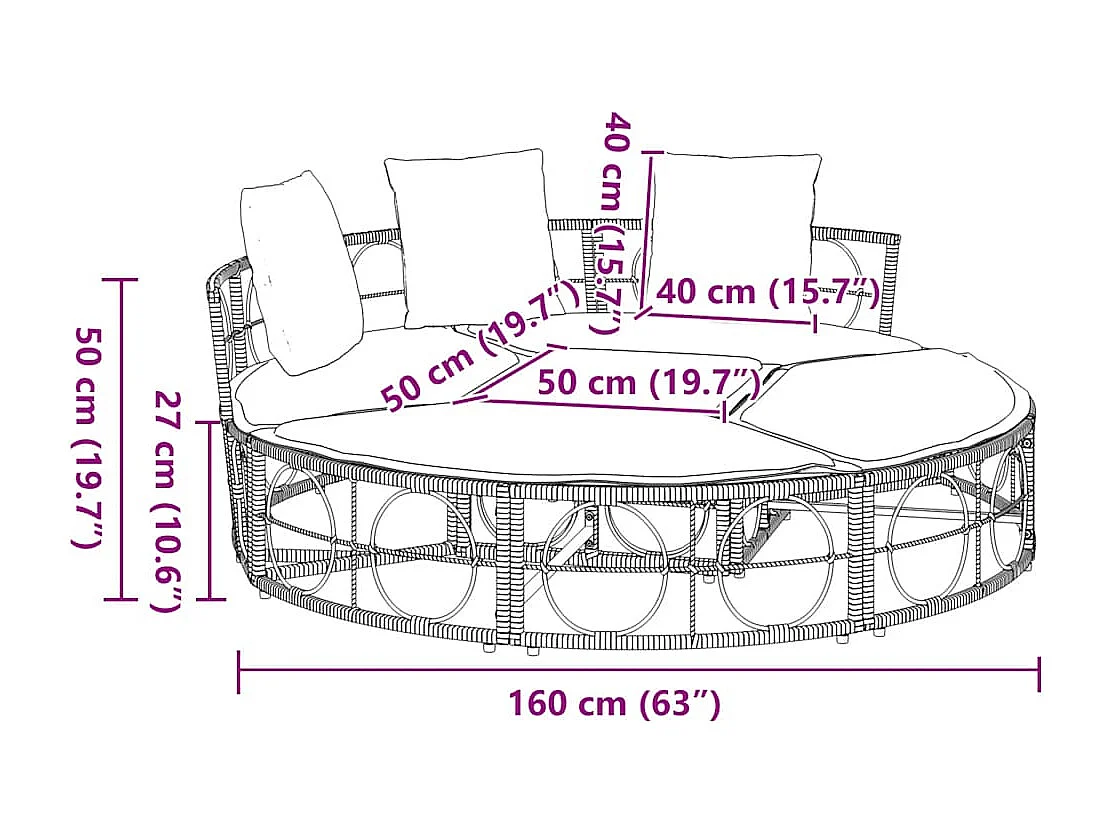 Outdoor-Loungebett ohne Dach Schwarz Poly Rattan