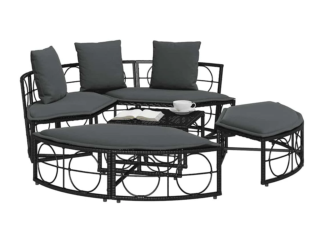 Outdoor-Loungebett ohne Dach Schwarz Poly Rattan