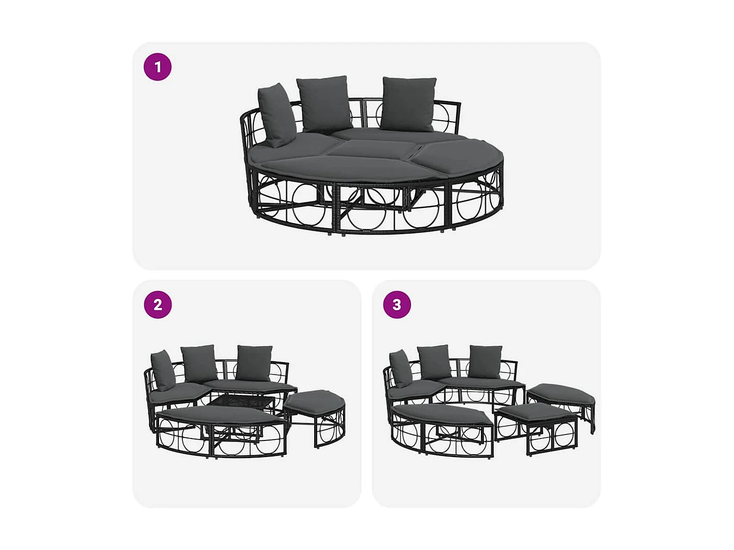 Outdoor-Loungebett ohne Dach Schwarz Poly Rattan