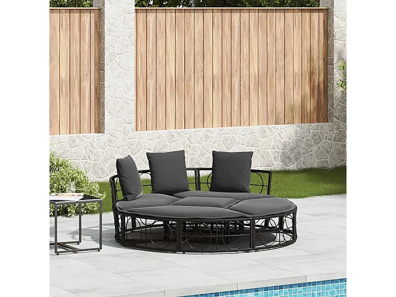 Outdoor-Loungebett ohne Dach Schwarz Poly Rattan