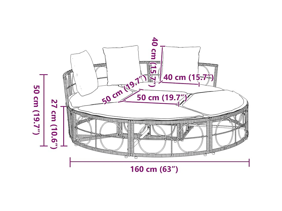 Chaise longue d'extérieur sans auvent résine tressée