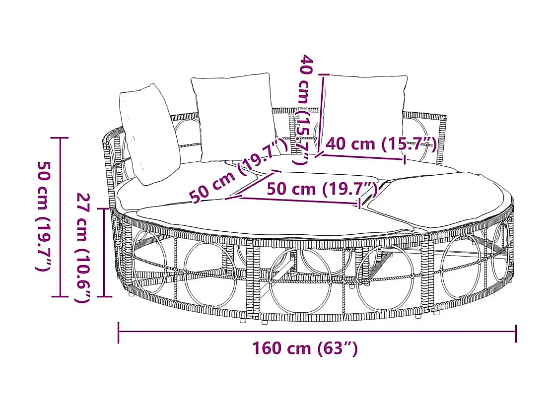 Chaise longue d'extérieur sans auvent résine tressée
