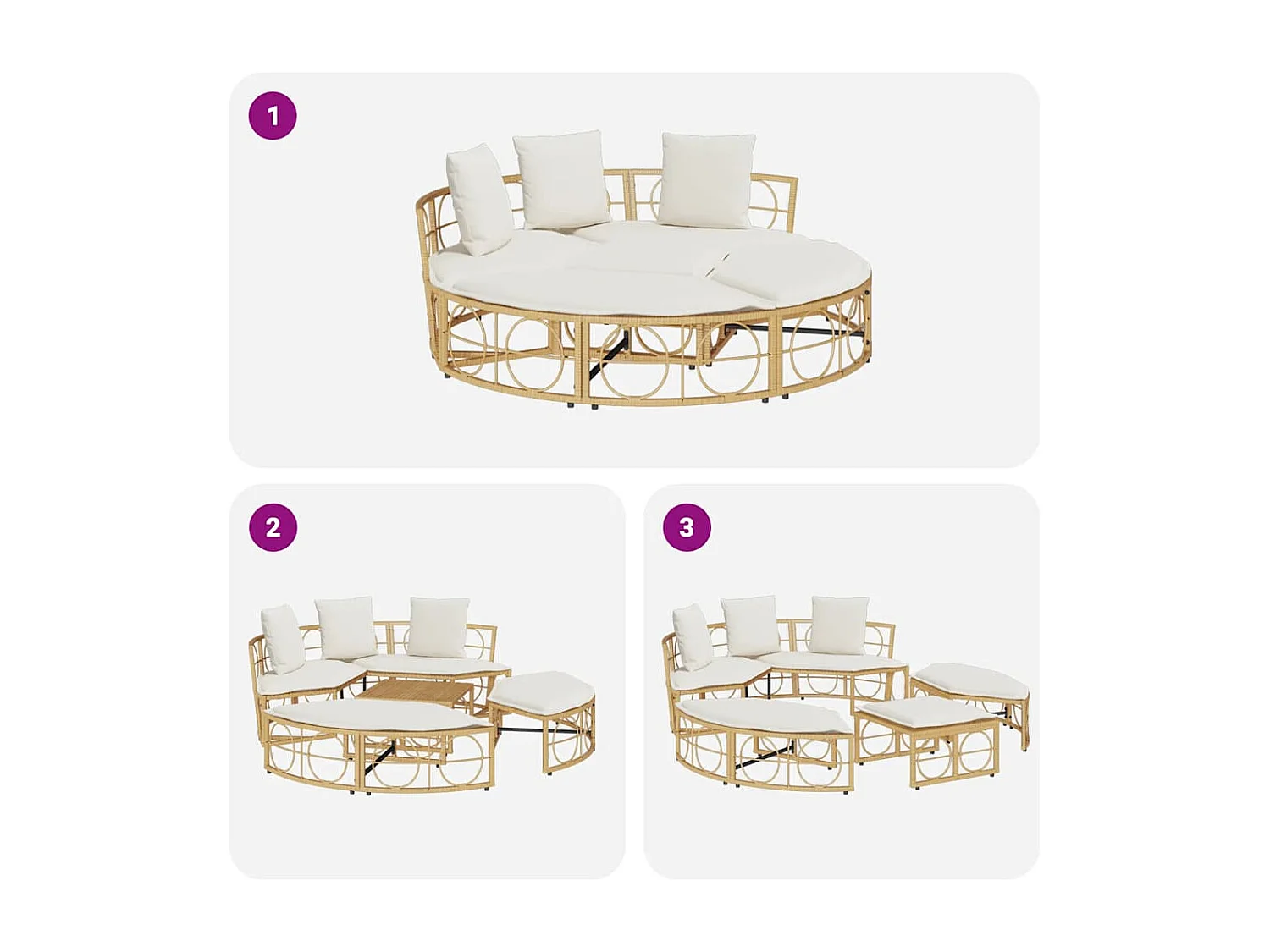 Chaise longue d'extérieur sans auvent résine tressée