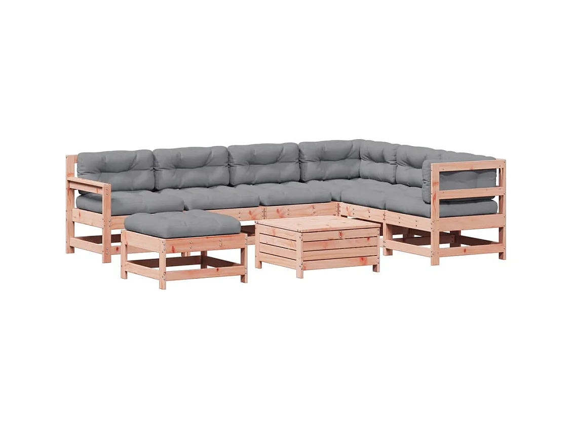 Salon de jardin 8 pcs avec coussins bois massif douglas