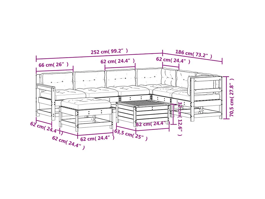 Salon de jardin 8 pcs avec coussins bois massif douglas