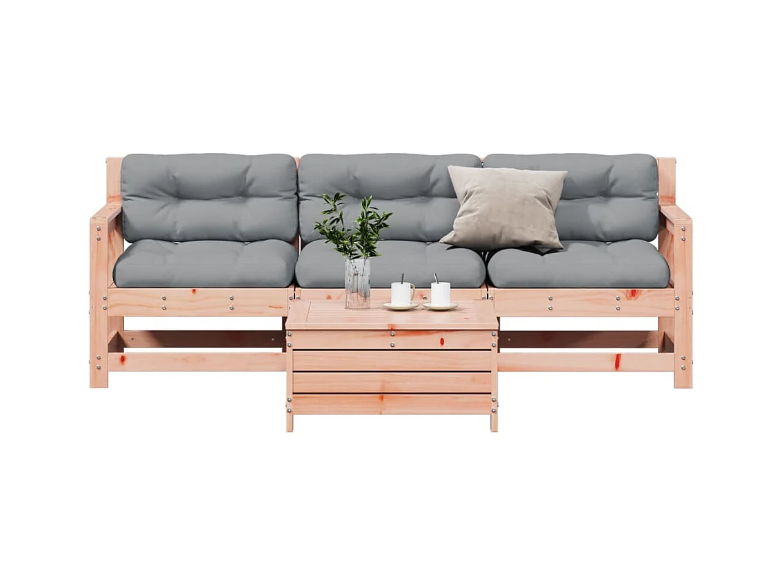 Salon de jardin 4 pcs avec coussins bois massif douglas