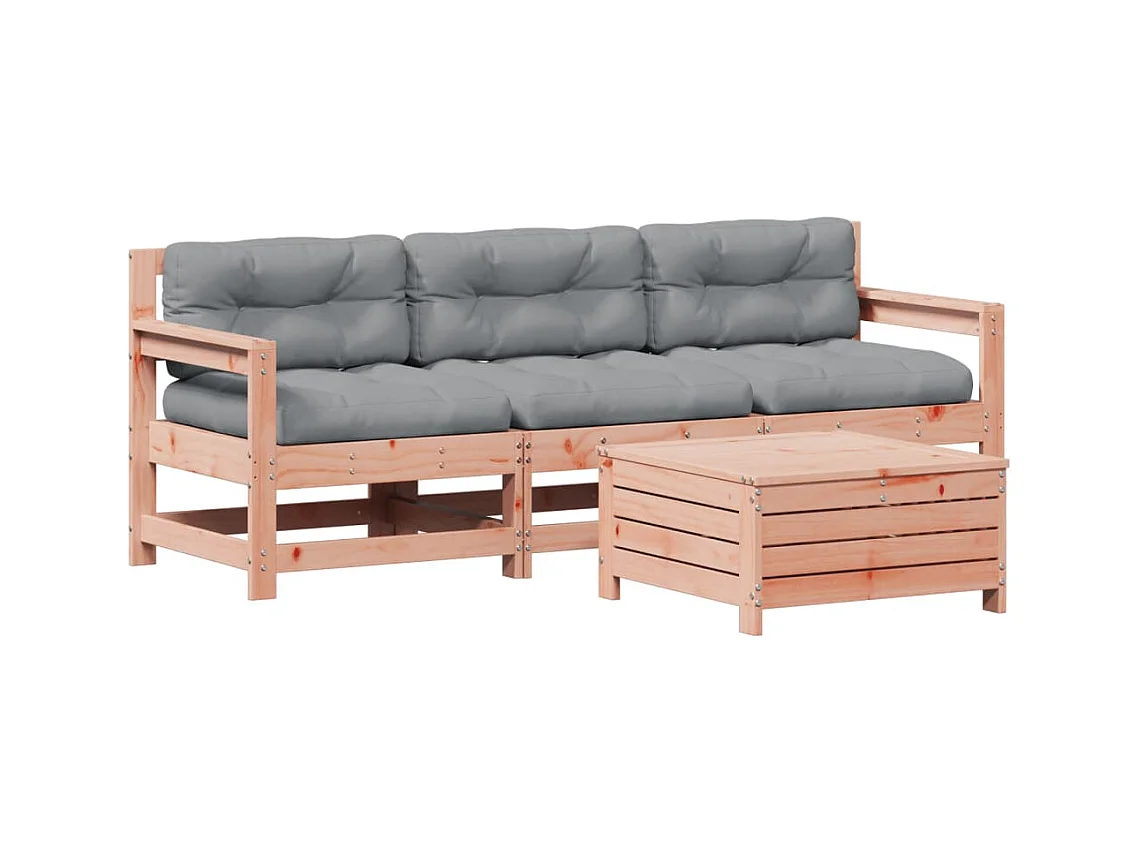 Salon de jardin 4 pcs avec coussins bois massif douglas