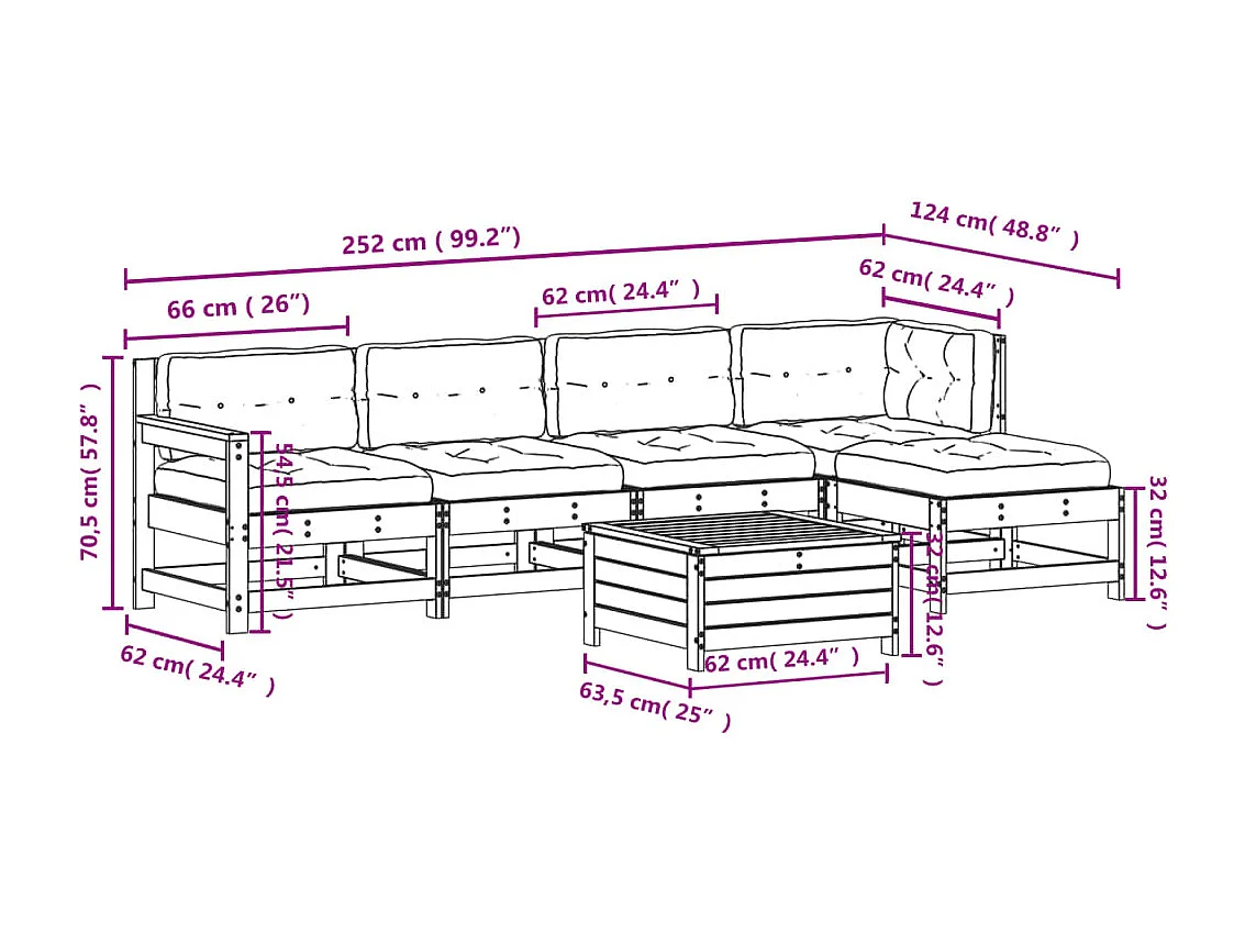 6-tlg. Garten-Lounge-Set mit Kissen Imprägniertes Kiefernholz