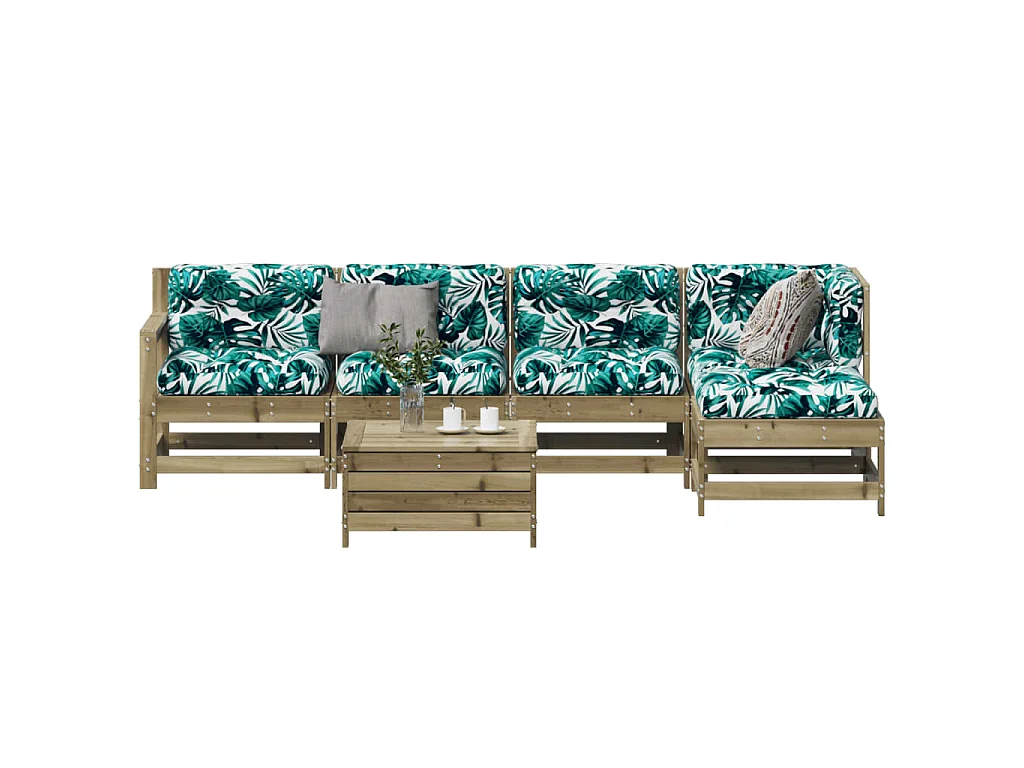 Salon de jardin 6 pcs avec coussins bois de pin imprégné