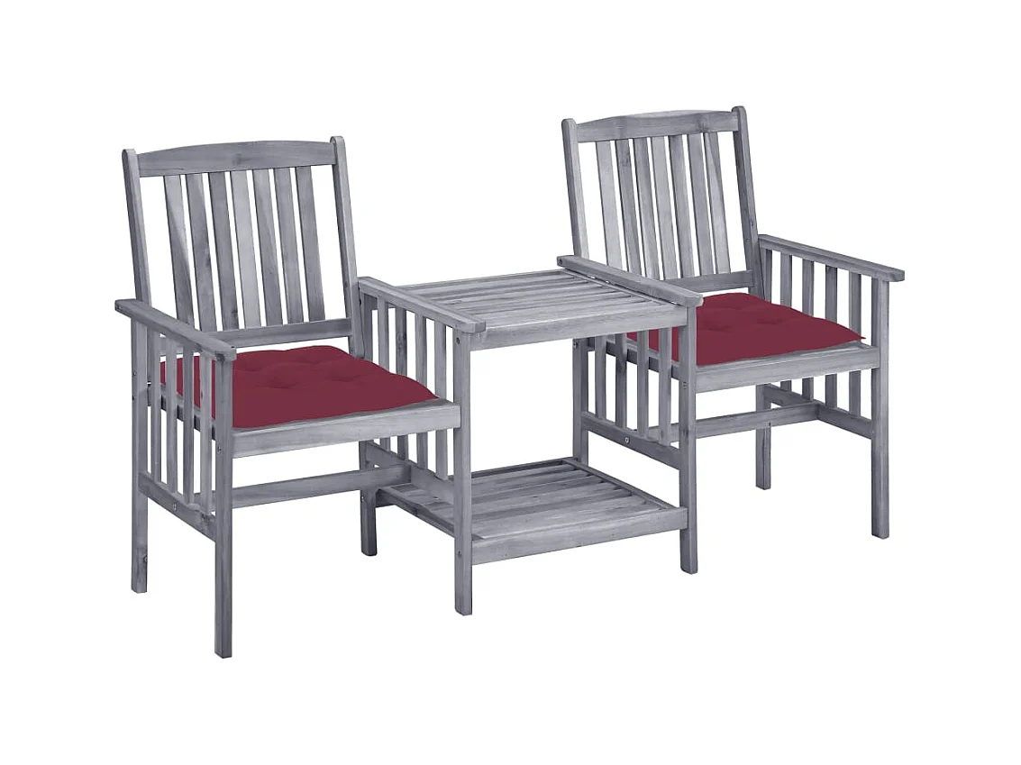 Chaises de jardin avec table à thé et coussins Acacia solide