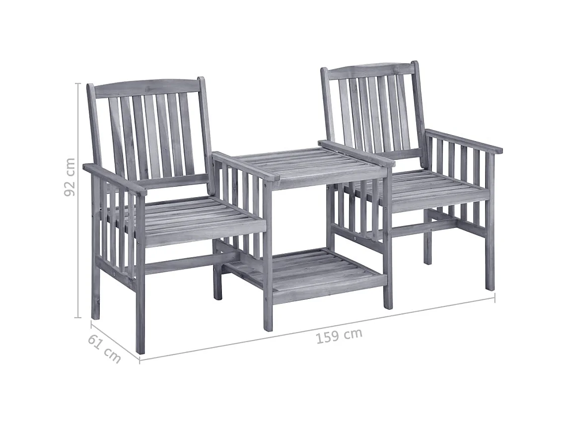 Chaises de jardin avec table à thé et coussins Acacia solide