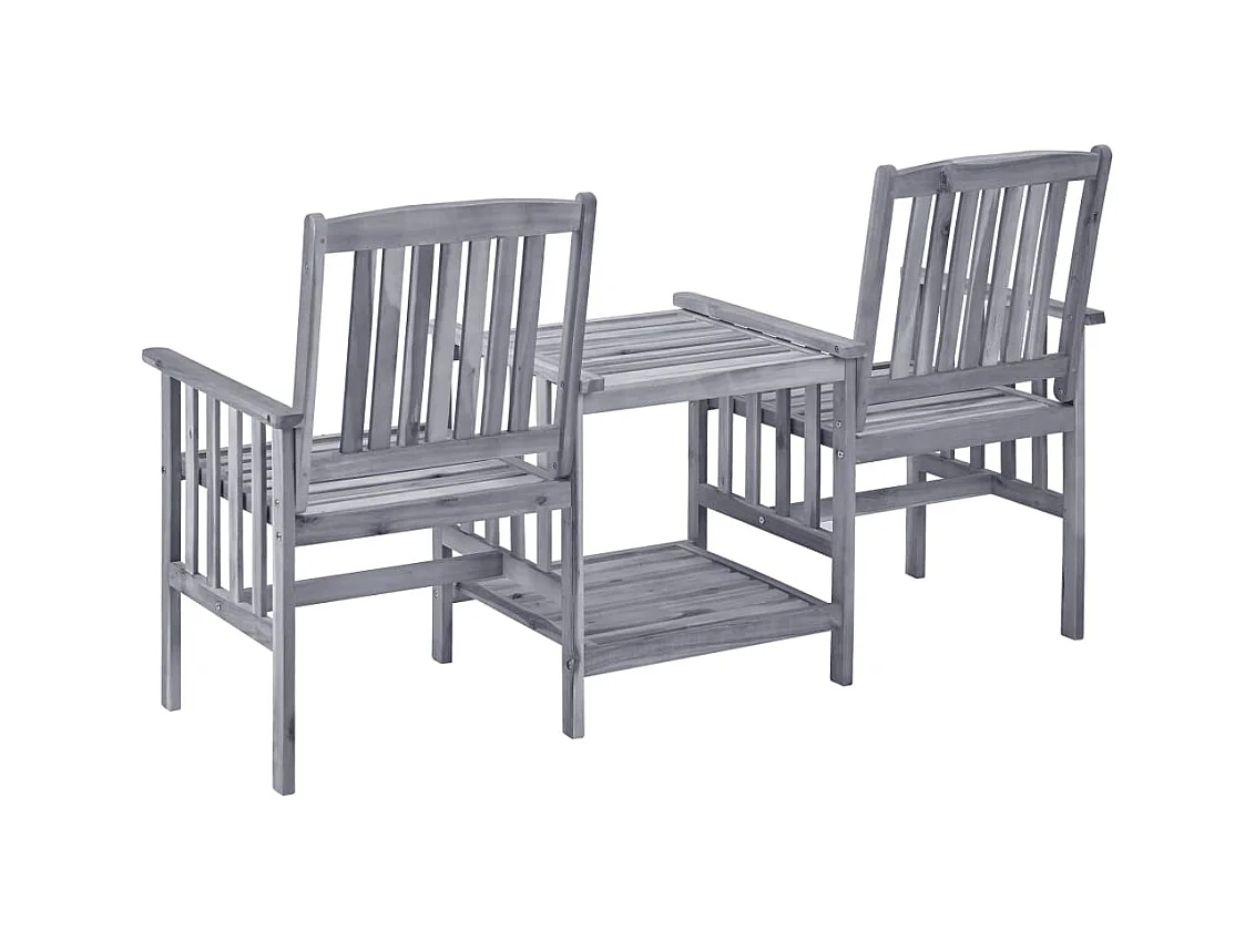 Chaises de jardin avec table à thé et coussins Acacia solide