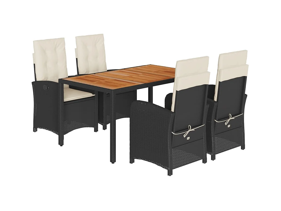 5-delige Tuinset met kussens poly rattan zwart