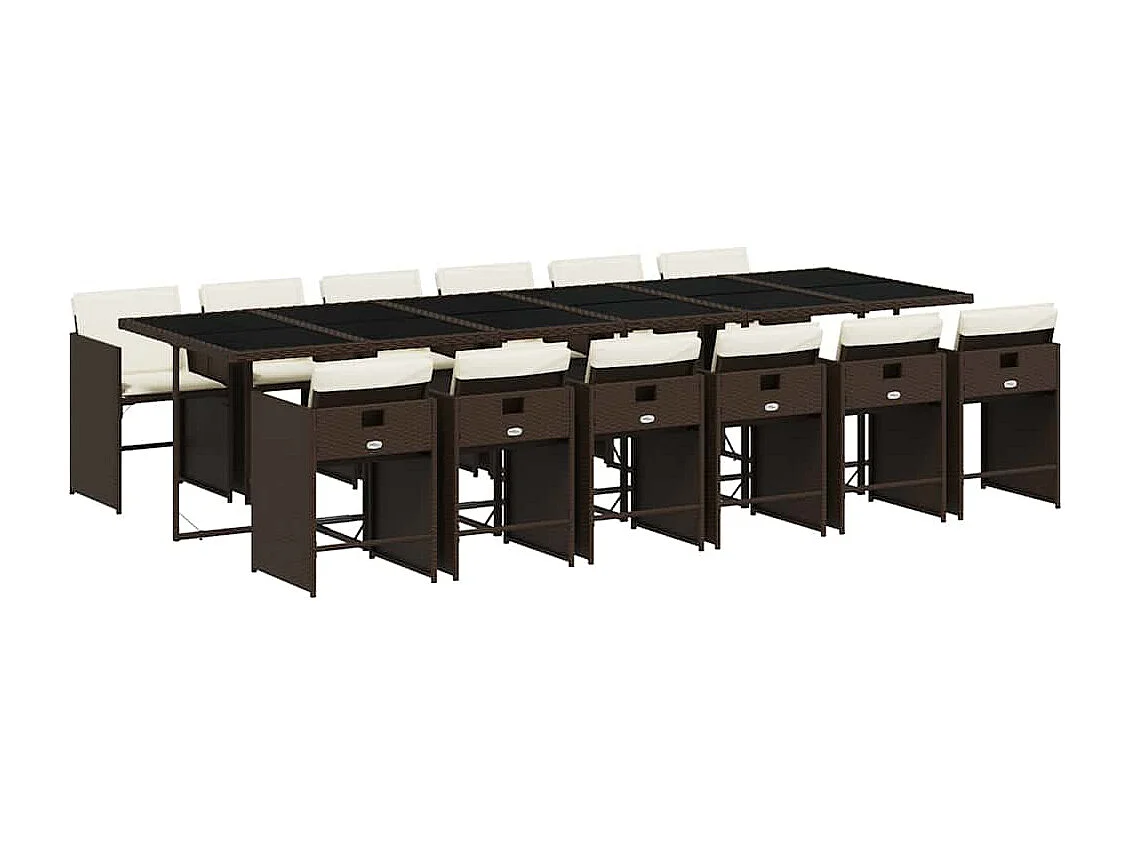 Set da Pranzo da Giardino 13pz con Cuscini Marrone Polyrattan