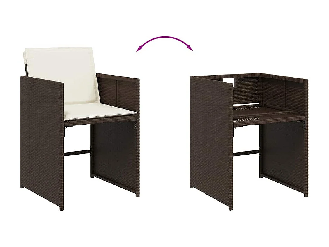 Set da Pranzo da Giardino 13pz con Cuscini Marrone Polyrattan