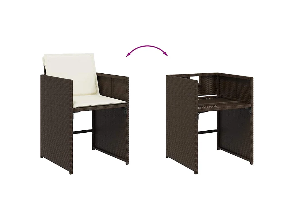 Set da Pranzo da Giardino 13pz con Cuscini Marrone Polyrattan