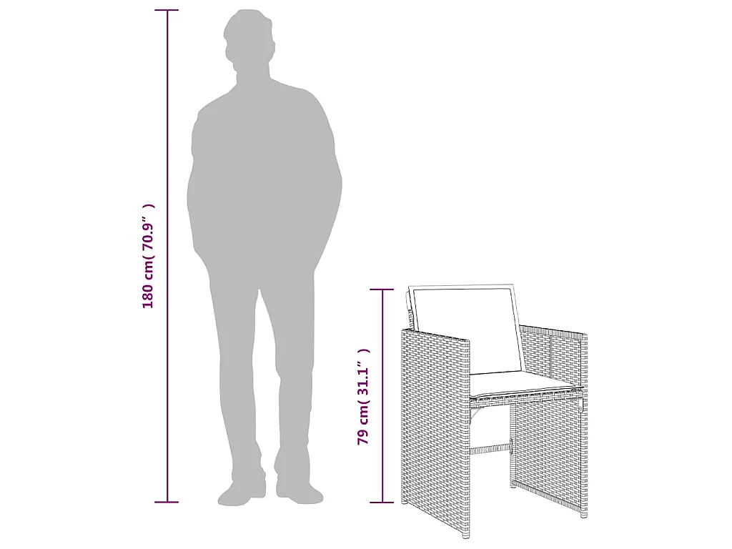 Set da Pranzo da Giardino 13pz con Cuscini Marrone Polyrattan