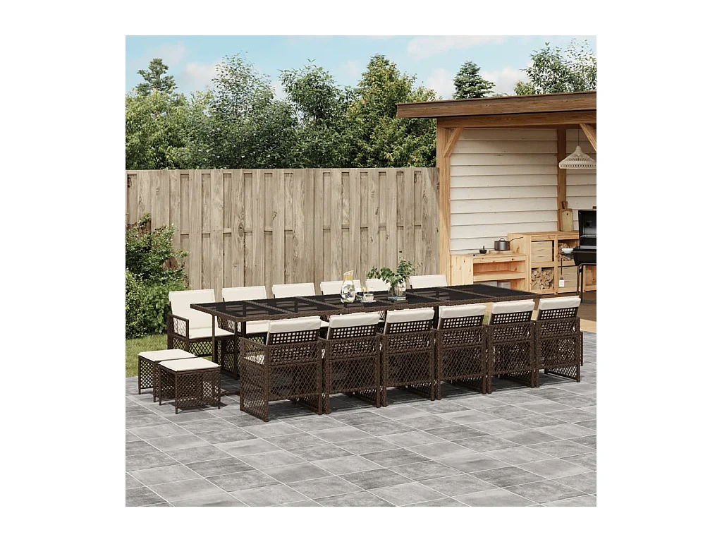 Ensemble à manger de jardin et coussins 17 pcs marron rotin