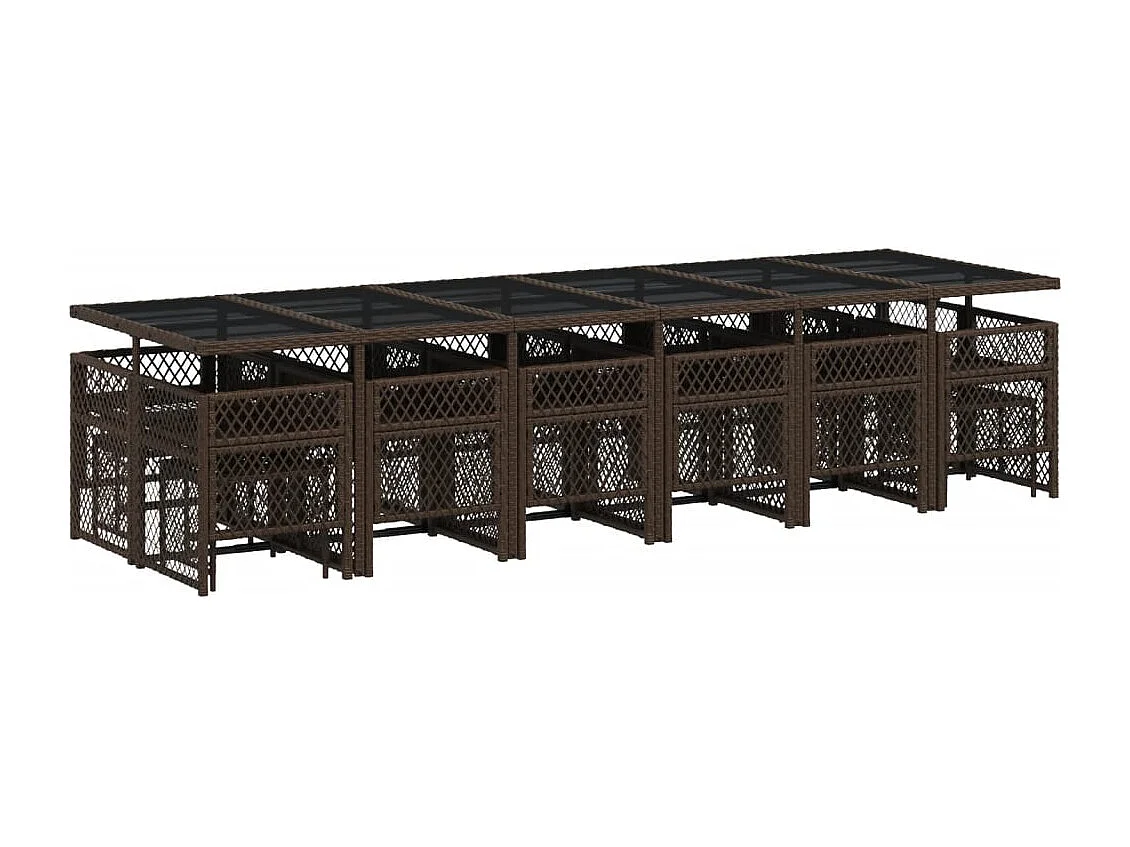 Ensemble à manger de jardin et coussins 17 pcs marron rotin