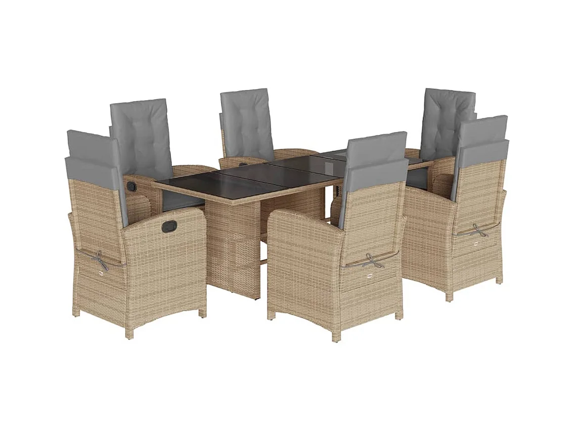 7-delige Tuinset met kussens poly rattan gemengd beige