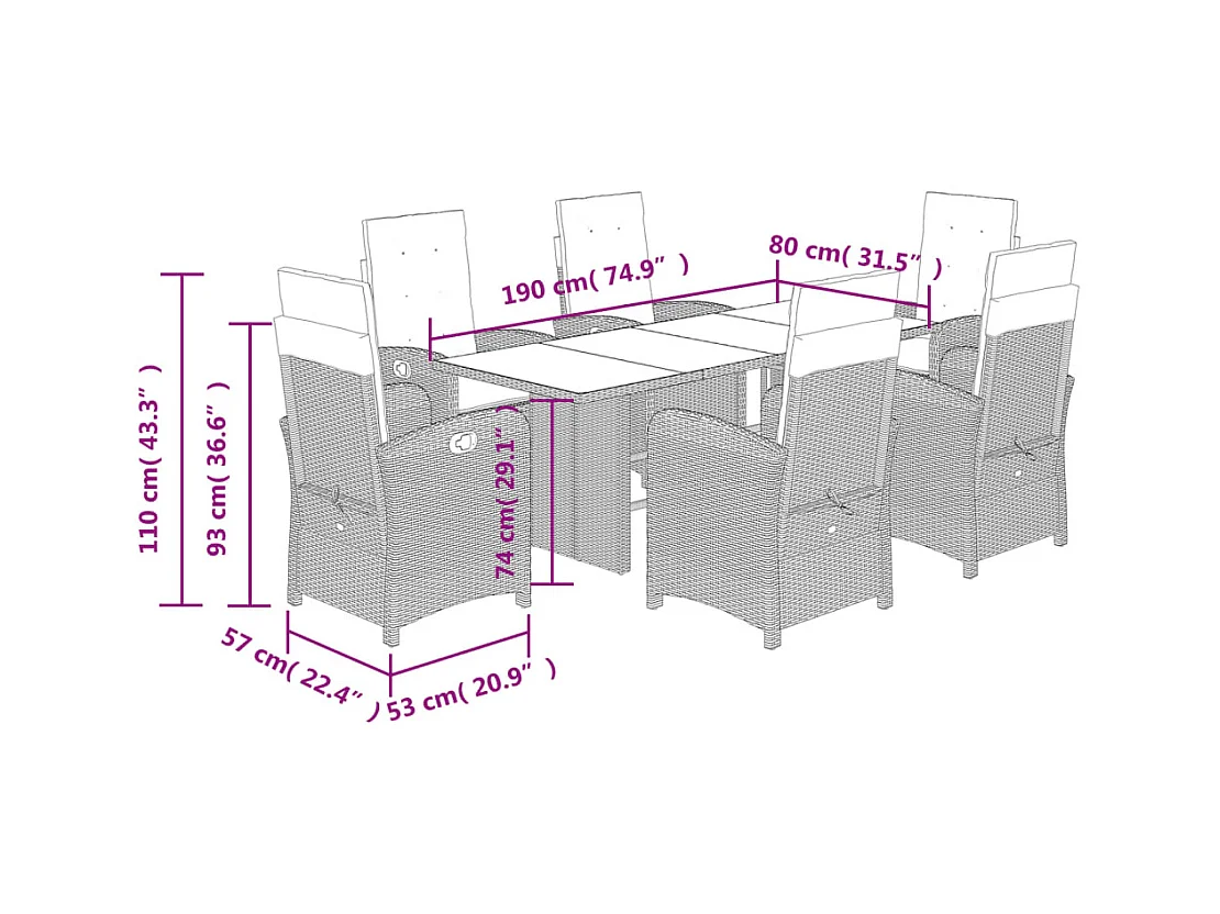 7-delige Tuinset met kussens poly rattan gemengd beige