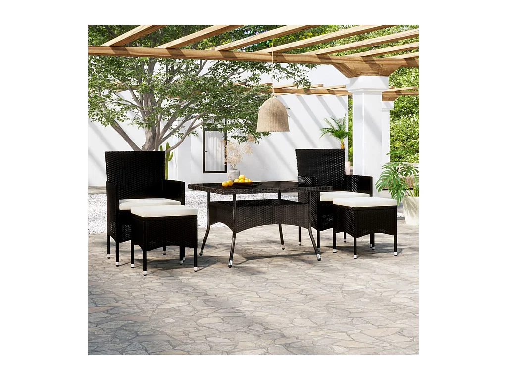 Set Pranzo da Giardino 5 pz  Polyrattan e Vetro Temperato Nero