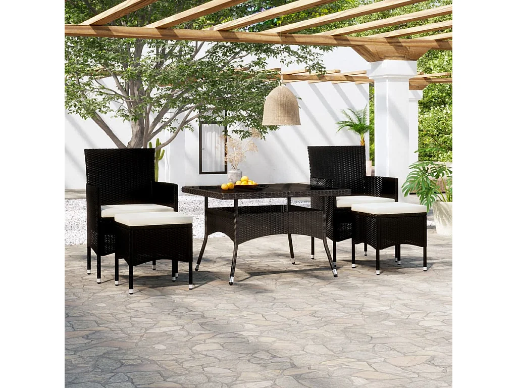 Ensemble à Manger de jardin 9pcs résine tressée et verre trempé