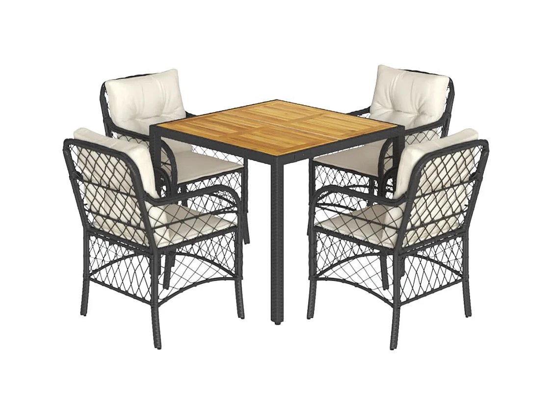 Ensemble à manger de jardin coussins 5pcs Noir Résine tressée