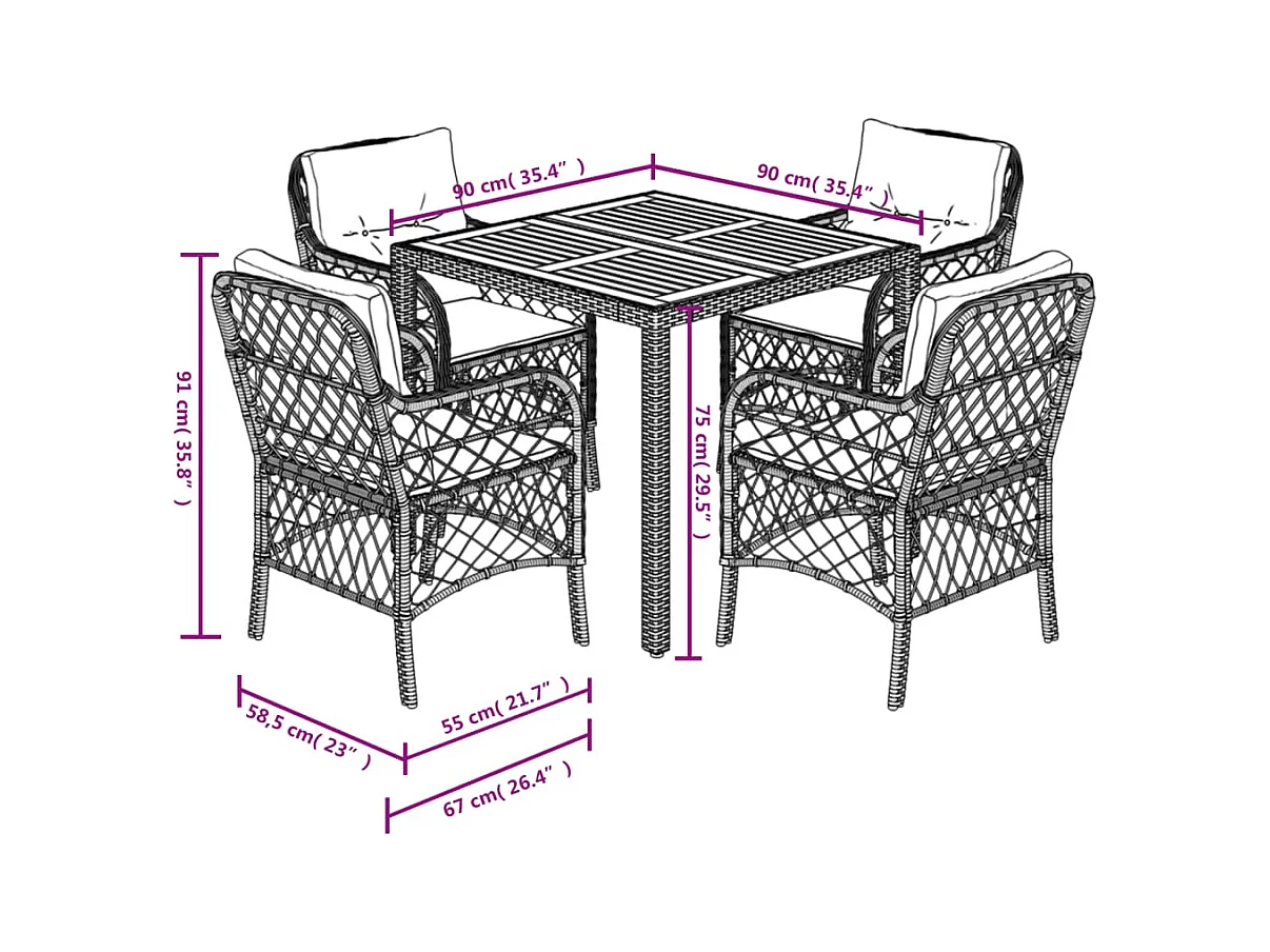 Ensemble à manger de jardin coussins 5pcs Noir Résine tressée