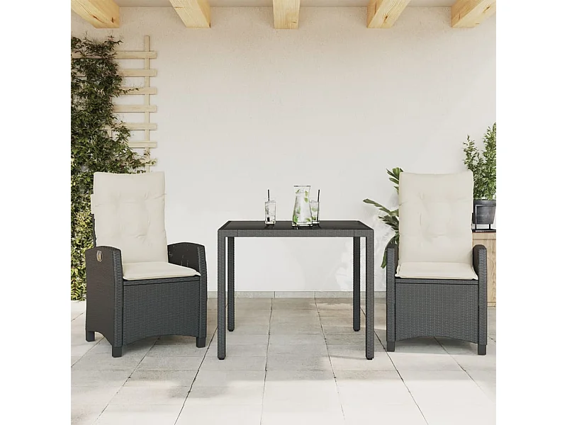 3-delige Tuinset met kussens poly rattan zwart
